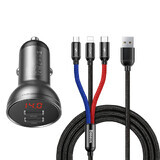 Baseus chargeur de voiture 2x USB 4.8A 24W avec LCD + 3in1 USB - USB Type C / micro USB / Lightning cable 1.2m noir (TZCCBX-0G)