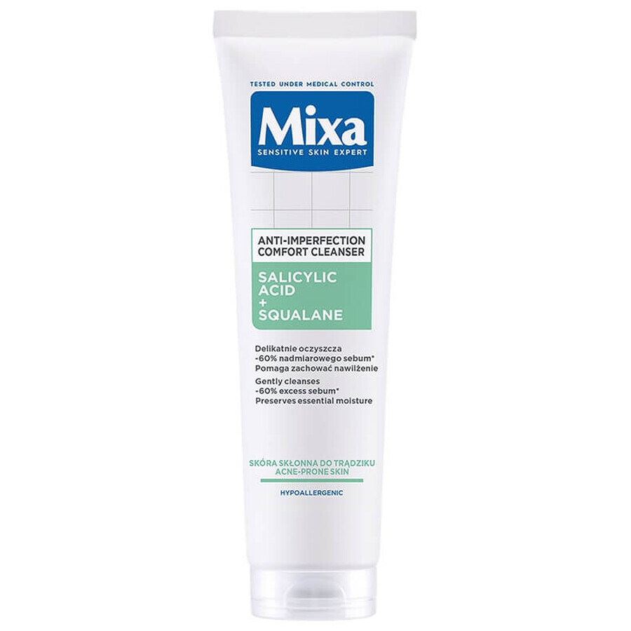 Mixa Comfort Cleanser Gesichtsreinigungsgel gegen Hautunreinheiten Salicylsäure + Squalan, 150 ml