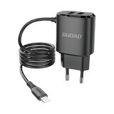Dudao încărcător de rețea 2x USB cu cablu Lightning integrat 12 W negru (A2ProL negru)