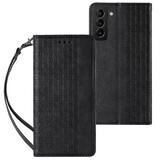 Carcasă cu curea magnetică pentru Samsung Galaxy S22+ (S22 Plus) carcasă de portofel + mini lanyard pandantiv negru