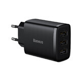 Baseus Chargeur secteur compact 3x USB 17W noir (CCXJ020101)