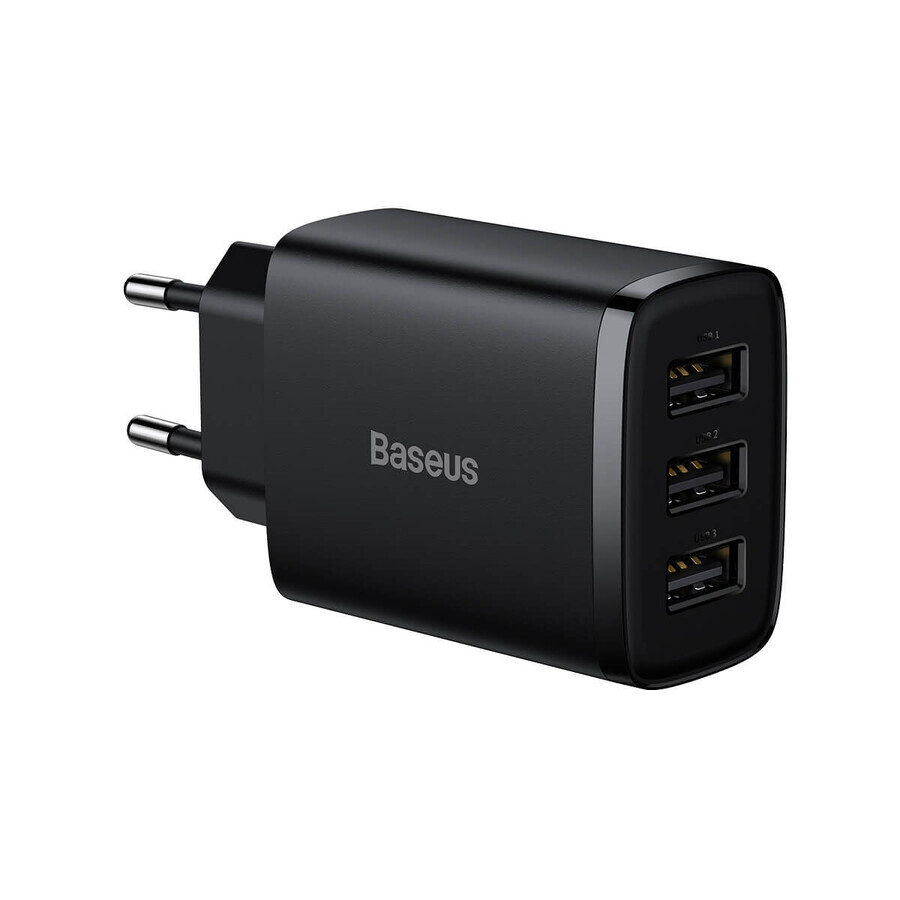 Baseus Compact netlader 3x USB 17W zwart (CCXJ020101)