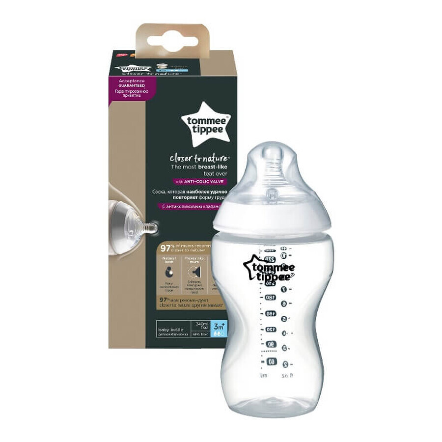 Tommee Tippee Closer to Nature, sticlă de 340 ml, 1 buc.