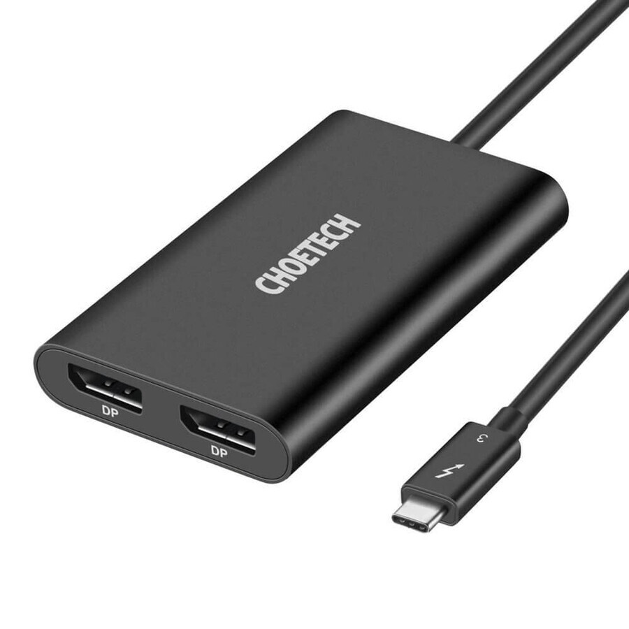 Choetech adapter splitter adapter USB Type C Thunderbolt 3 (40Gbps) - 2x DisplayPort 4K 60Hz black (HUB-D03)