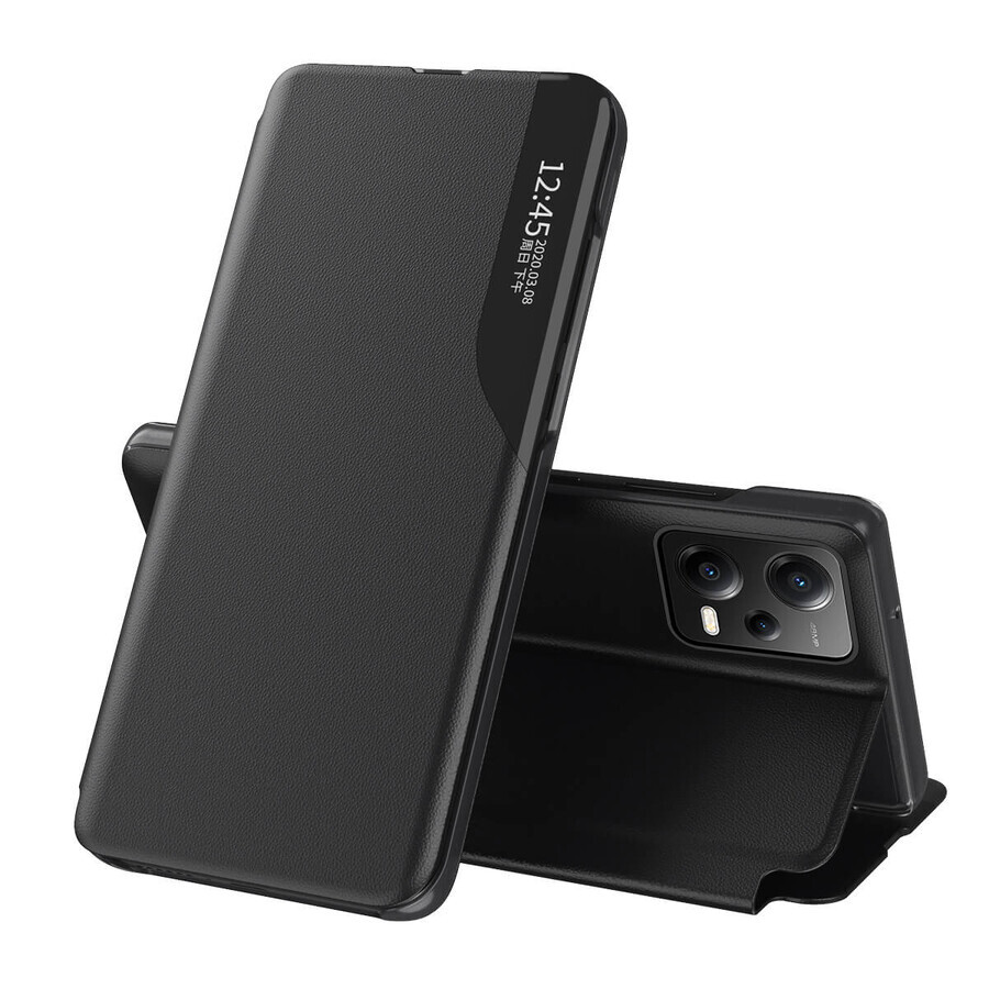 Eco piele View Case pentru Xiaomi Redmi Notă 12 Pro + cu flip capac stand negru
