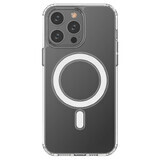 Coque magnétique transparente avec MagSafe pour iPhone 14 Pro Max avec anneau argenté - transparent