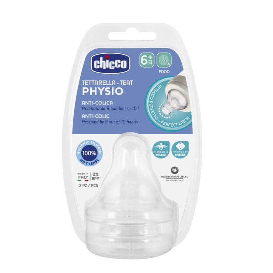 Chicco Physio Tetina anticólicos para biberón de papilla 6m+, 2 piezas