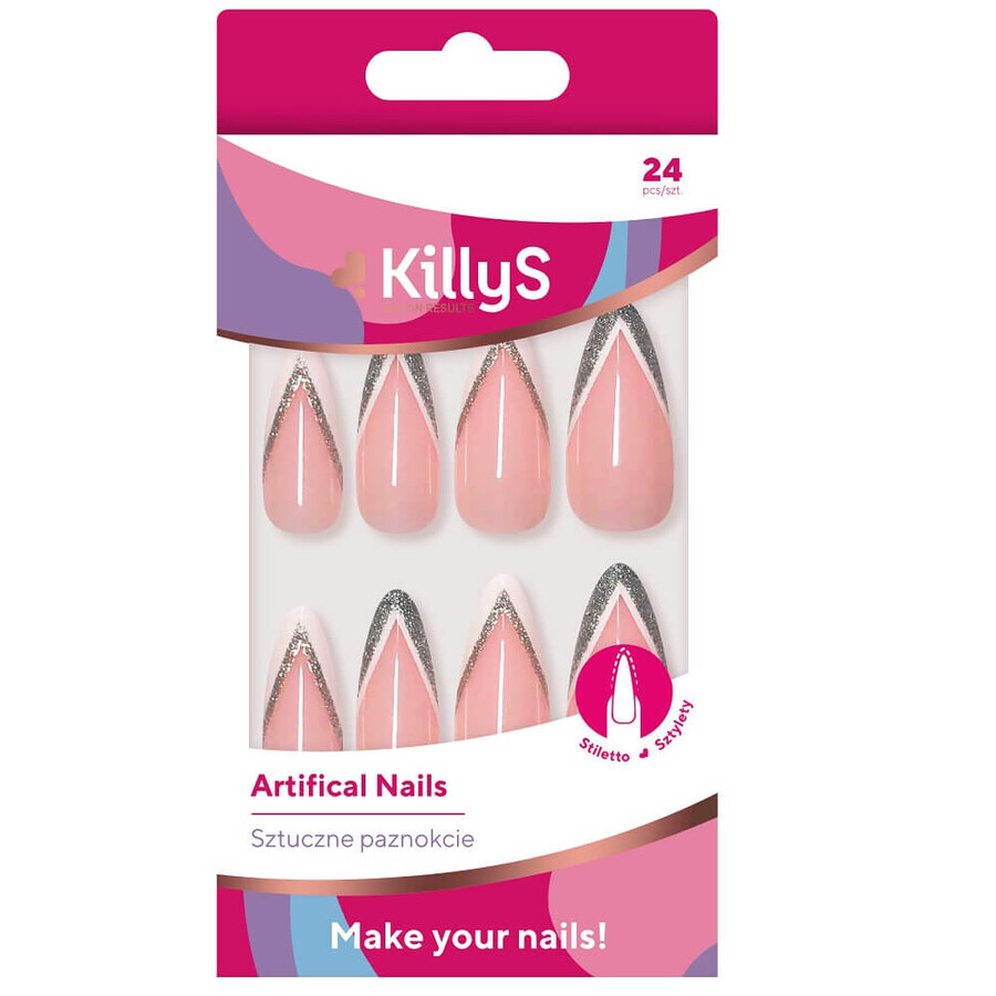 Comprar KillyS Uñas Artificiales Stiletto Plata Purpurina Uñas Artificiales Francesas, 24 piezas KillyS Uñas Artificiales Stiletto Plata Purpurina Uñas Artificiales Francesas, 24 piezas