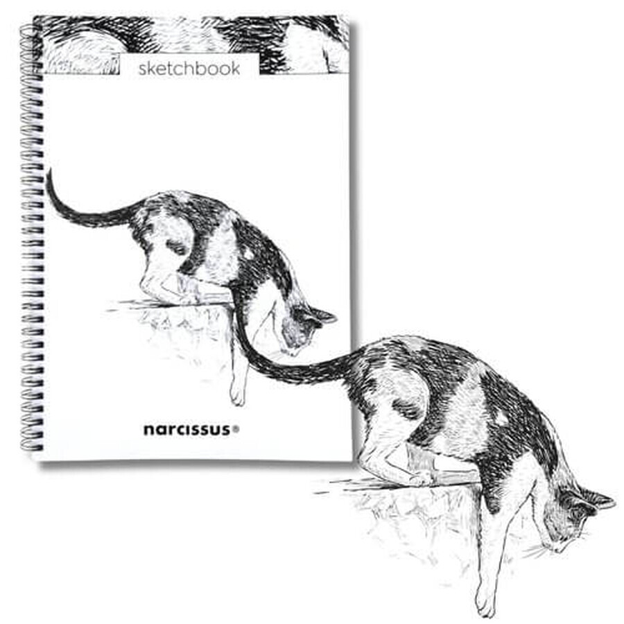 Cuaderno de esbozos en espiral A4 Gato 50k con perforación de 120 g/m² Narciso
