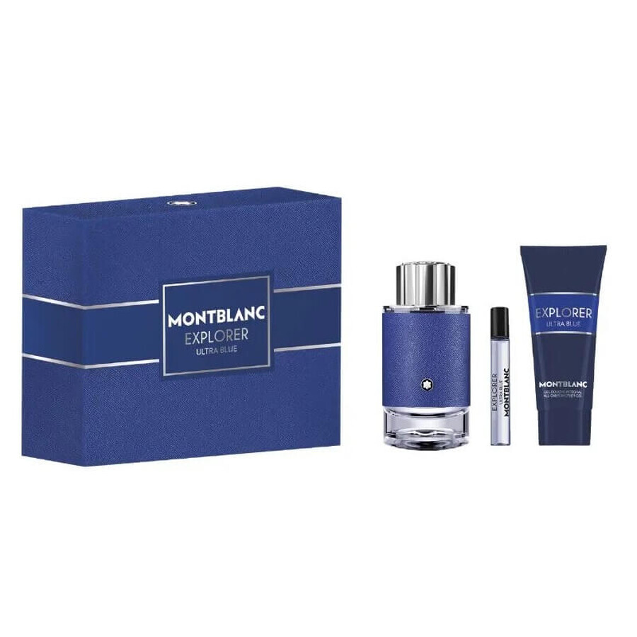 Shop Mont Blanc Explorer Ultra Blue Set Eau de Parfum, 100 ml + Eau de Parfum, 7,5 ml + Duschgel, 100 ml Mont Blanc Explorer Ultra Blue Set Eau de Parfum, 100 ml + Eau de Parfum, 7,5 ml + Duschgel, 100 ml