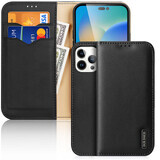 Dux Ducis Hivo lederen flipcase natuurlijk lederen portemonnee voor pasjes en documenten iPhone 14 Pro Max zwart