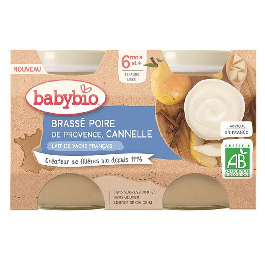 Crema de yogur con peras y canela, 2x130 gr, BabyBio