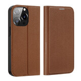 Dux Ducis Skin X2 hoesje voor iPhone 14 Pro met magnetisch klepje bruin