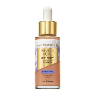 Max Factor Miracle Pure 2-en-1 Skin Reset Nourishing Serum Primer with Vegan Formula 60-80 Light to Medium, 30 ml