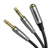 Cablu splitter Ugreen AUX 3.5 mm mini jack (feminin) - 2x 3.5 mm mini jack (masculin - microfon și căști) argintiu (AV193 50255)