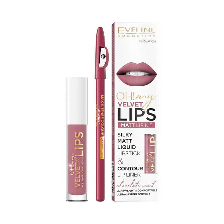 Eveline Cosmetics Oh! My Velvet Lips Liquid Matt Lip Kit 4,5 ml matte Lippenstift + Lipliner 13 Brownie Biscotti 1 Stück