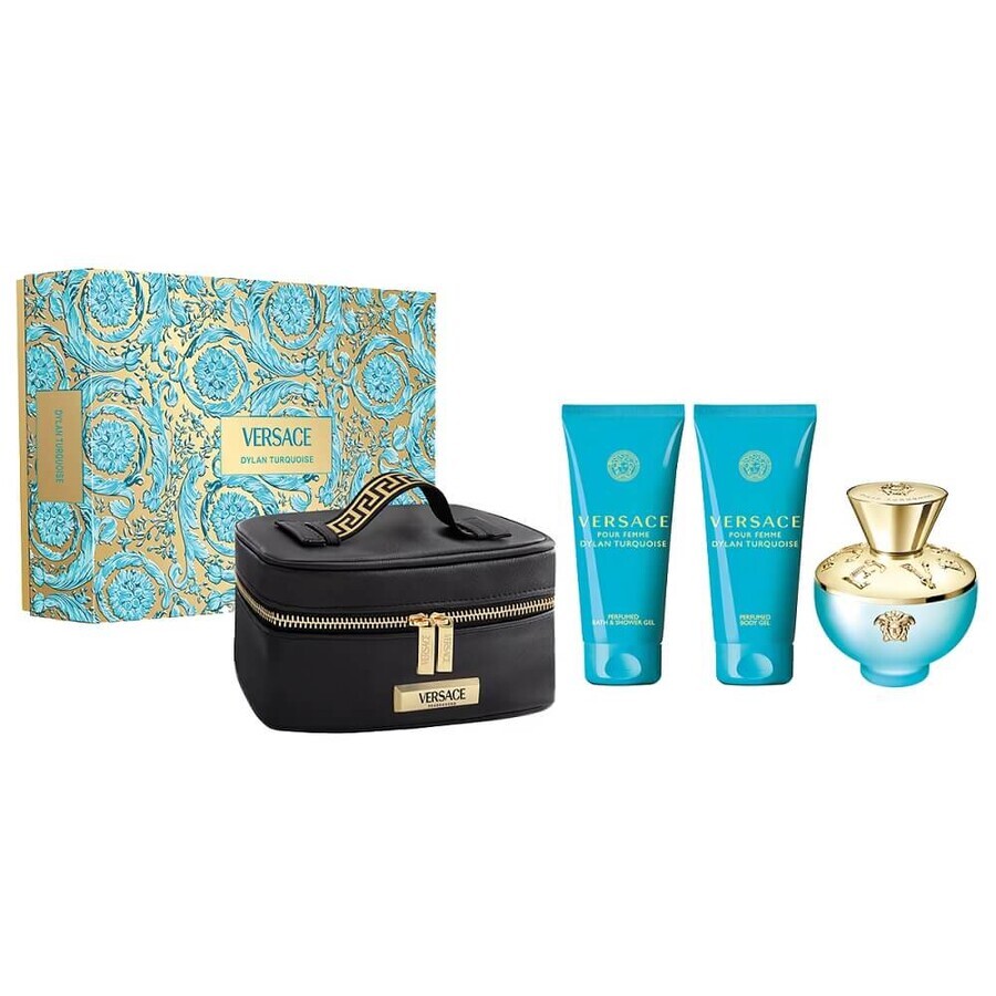 Versace Dylan Turquoise Pour Femme Set Eau de Toilette, 100 ml + Duschgel, 100 ml + Körpergel, 100 ml + Kosmetiktasche