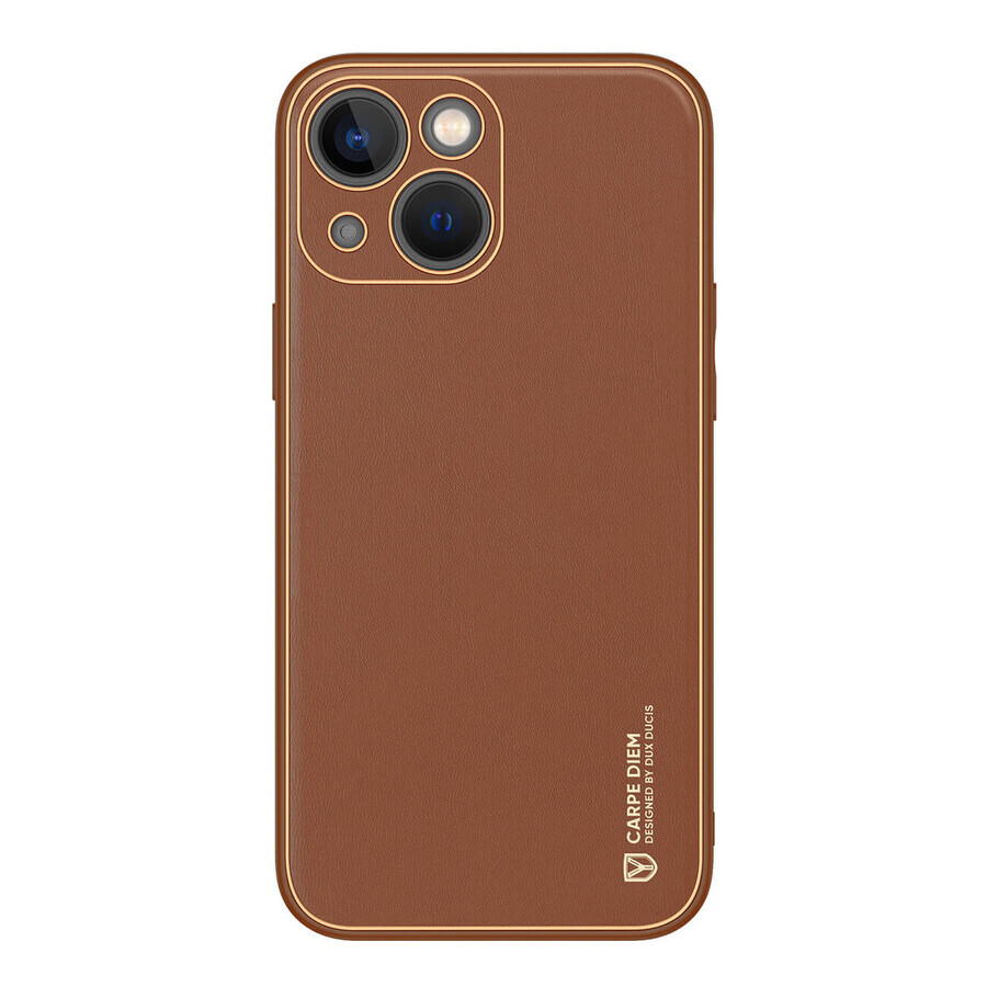 Dux Ducis Yolo iPhone 14 Fall elegante Öko-Lederhülle braun