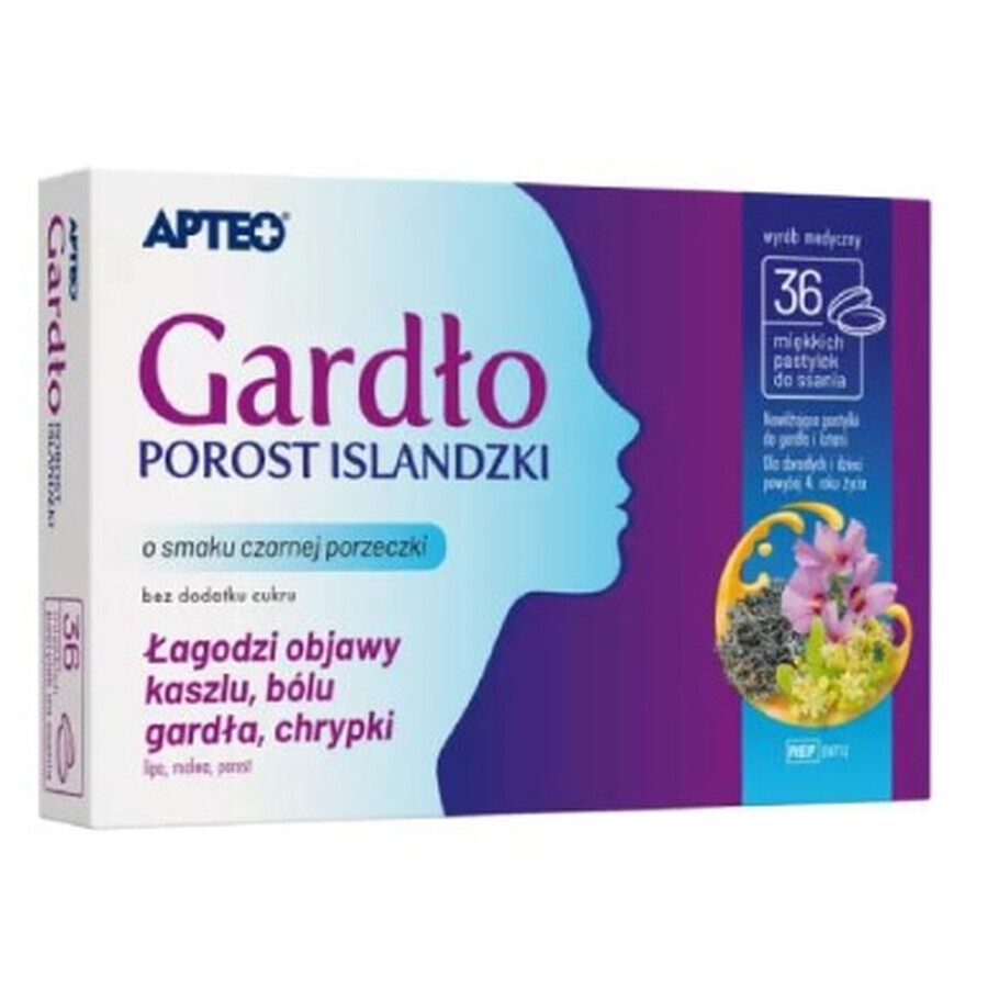 Apteo, gât Lichen islandez, coacăz negru, 36 pastile