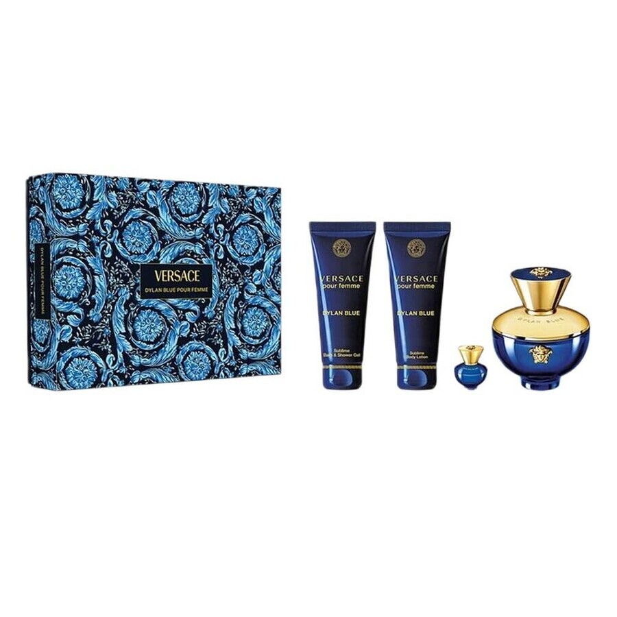 Cumpără Versace Dylan Blue Pour Femme Set Apă de Parfum, 100 ml + Gel de Duș, 100 ml + Loțiune de Corp, 100 ml + Miniatură de Apă de Parfum, 5 ml Versace Dylan Blue Pour Femme Set Apă de Parfum, 100 ml + Gel de Duș, 100 ml + Loțiune de Corp, 100 ml + Miniatură de Apă de Parfum, 5 ml