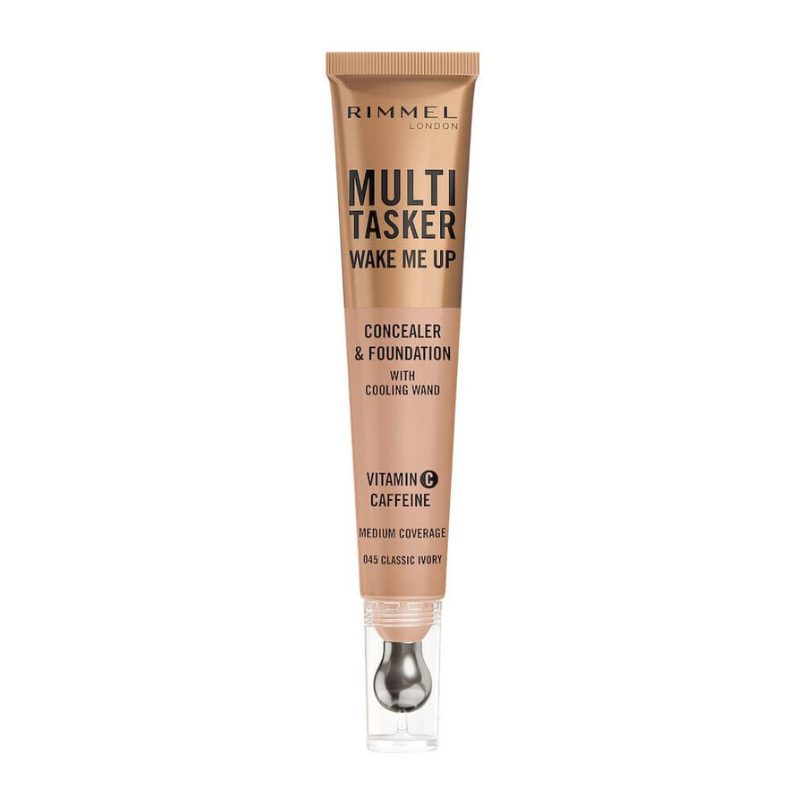 Rimmel Multi-Tasker Wake Me Up Correttore illuminante con applicatore massaggiante 045 Classic Ivory, 20 ml