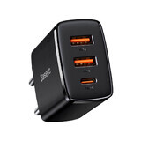 Baseus Caricatore rapido compatto 2x USB / USB Tipo C 30W 3A Power Delivery Quick Charge nero (CCXJ-E01)