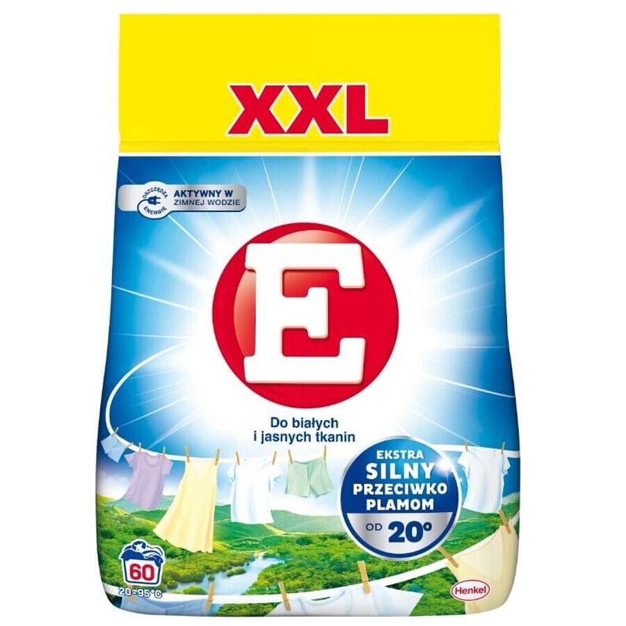 E XXL Washing powder for white and bright fabrics, 3.3 kg