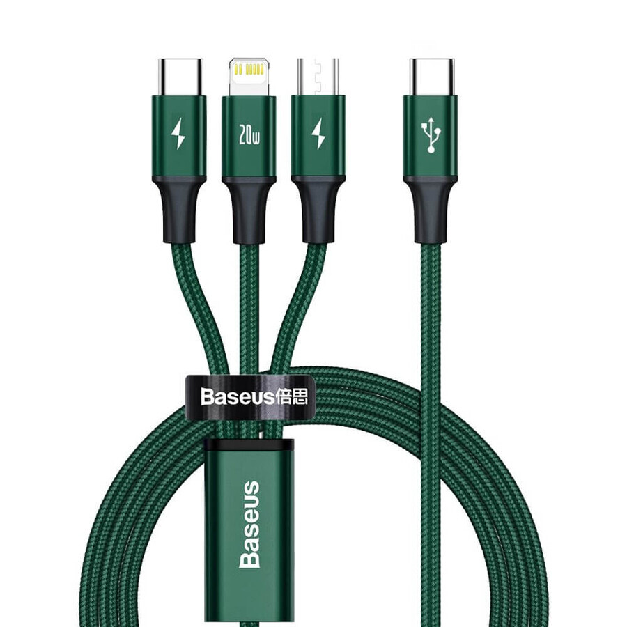 Baseus Rapid Series 3in1 USB-C - USB-C / Lightning / micro USB 20W PD Kabel 1.5m - grün