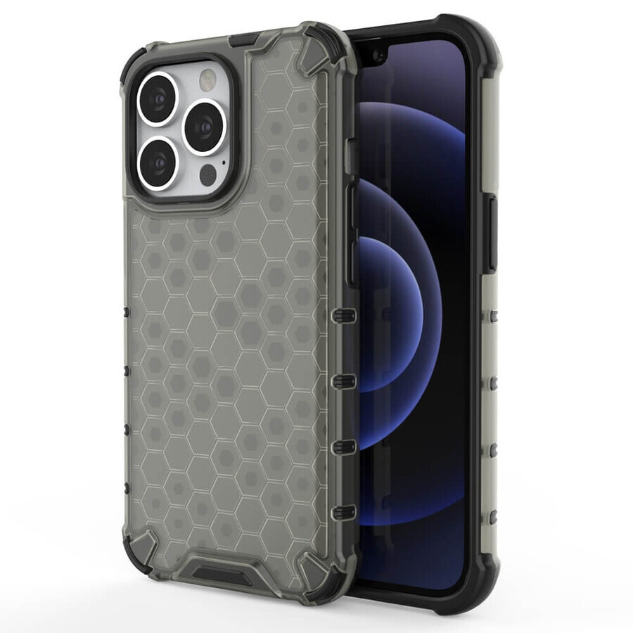 Custodia blindata a nido d'ape con cornice in gel per iPhone 13 Pro nero
