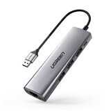 Adaptor Ugreen CM266 60812 5in1 USB-A 3.0 - RJ45 / 3x USB-A 3.0 / micro USB - gri