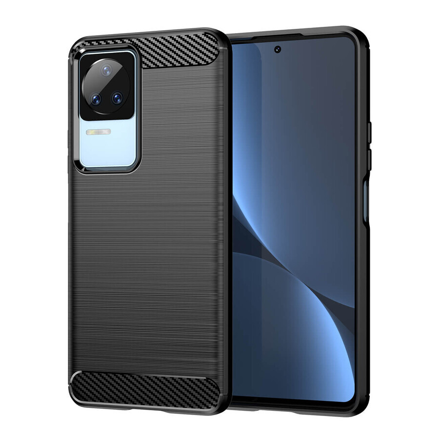 Carbon Case Fall Xiaomi Poco F4 5G flexible Silikon Carbon Fall schwarz