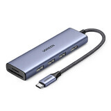 HUB Ugreen CM511 20956A 6in1 USB-C - HDMI / 3x USB-A 3.0 / cititor de carduri SD/TF - gri