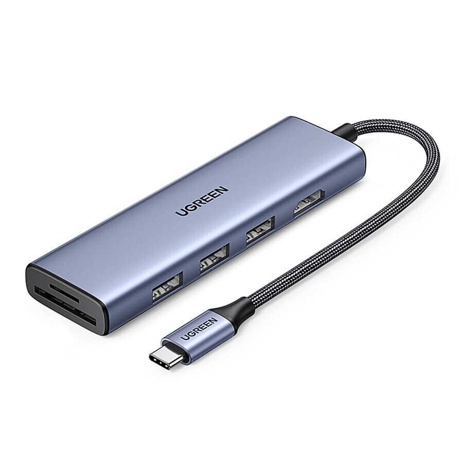 HUB Ugreen CM511 20956A 6en1 USB-C - HDMI / 3x USB-A 3.0 / lector de tarjetas SD/TF - gris