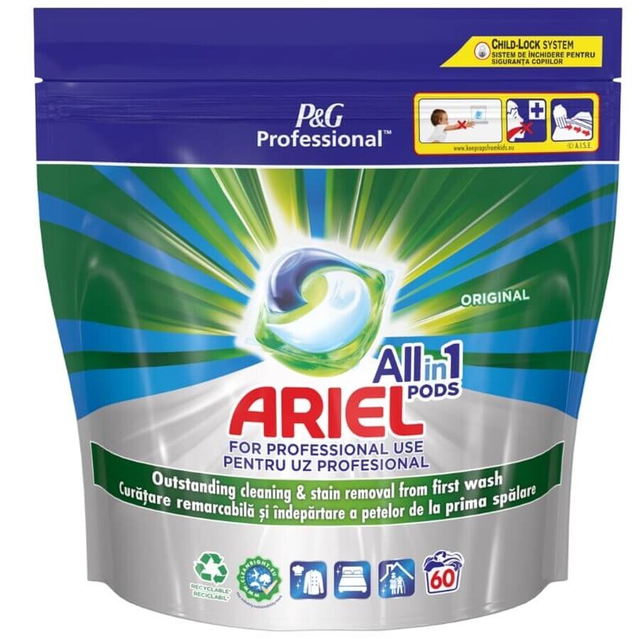 Ariel Profesional Todo en 1 Cápsulas de Lavado Original, 60 unidades