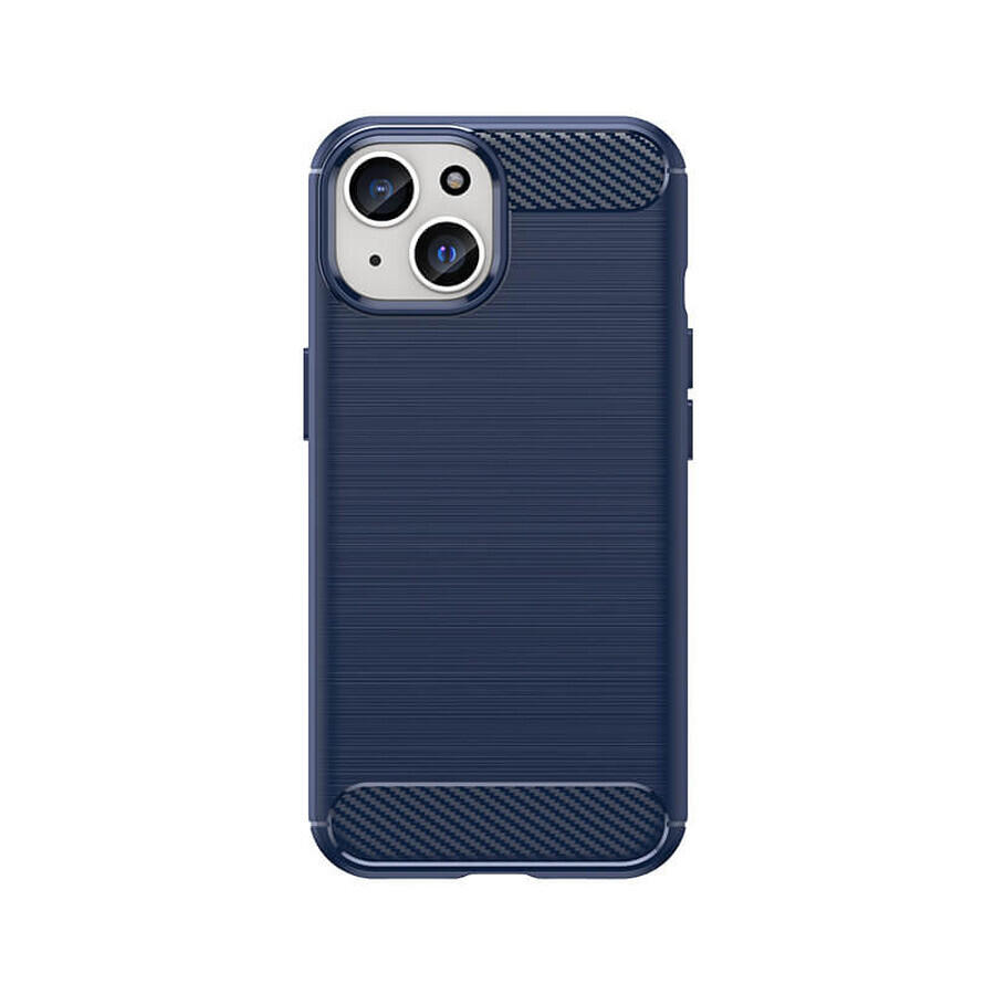 Carcasă flexibilă din carbon cu model din carbon pentru iPhone 15 - albastru