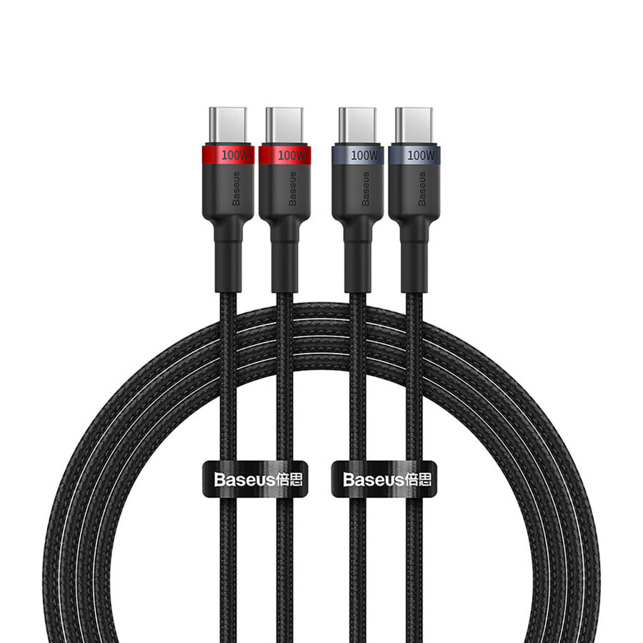 Baseus Cafule Câble USB-C / USB-C 100W 2 m - rouge/noir et noir/gris (2 pièces).