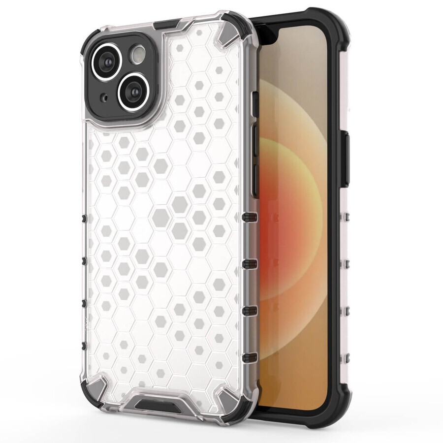 Honingraat iPhone 14 gepantserde hybride hoes transparant