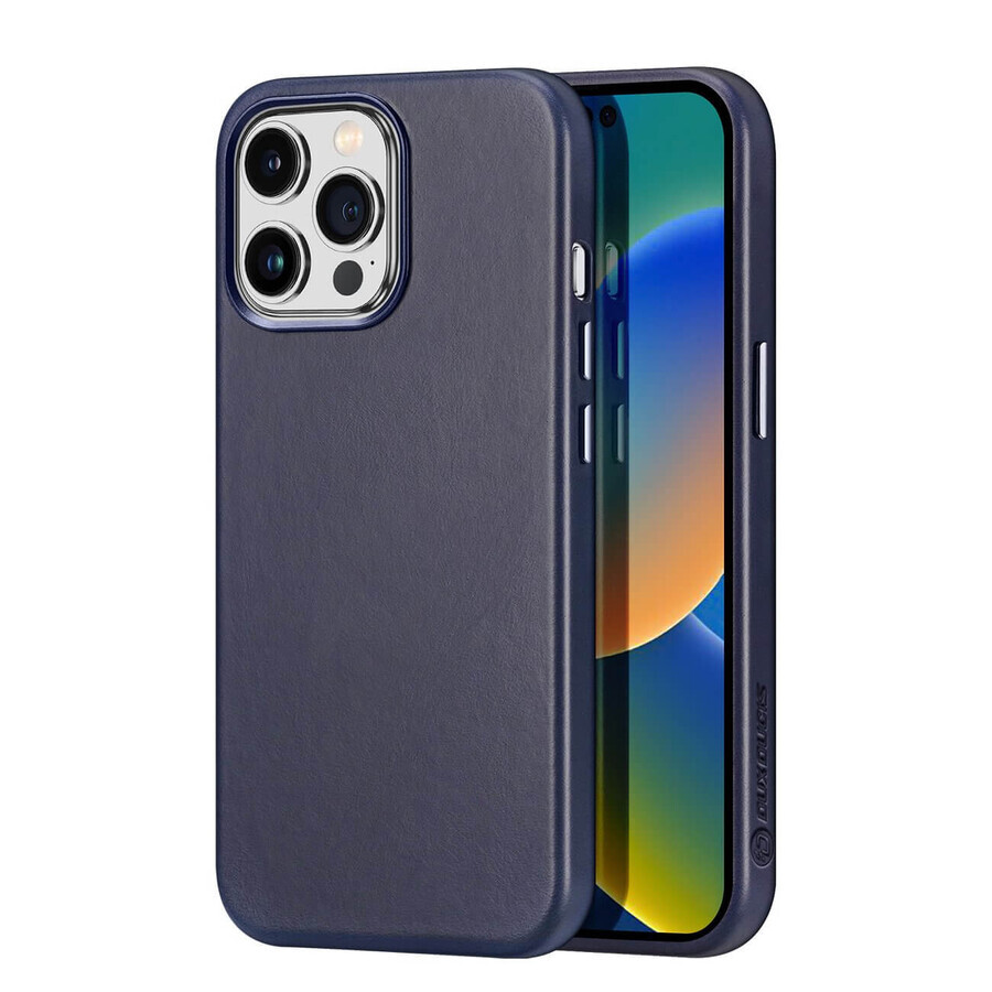 Dux Ducis Naples iPhone 14 Pro étui cuir magnétique MagSafe bleu
