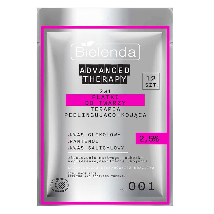 Bielenda Advanced Therapy Facial pads 2-in-1 peeling and soothing therapy 2.5%, 12 pieces