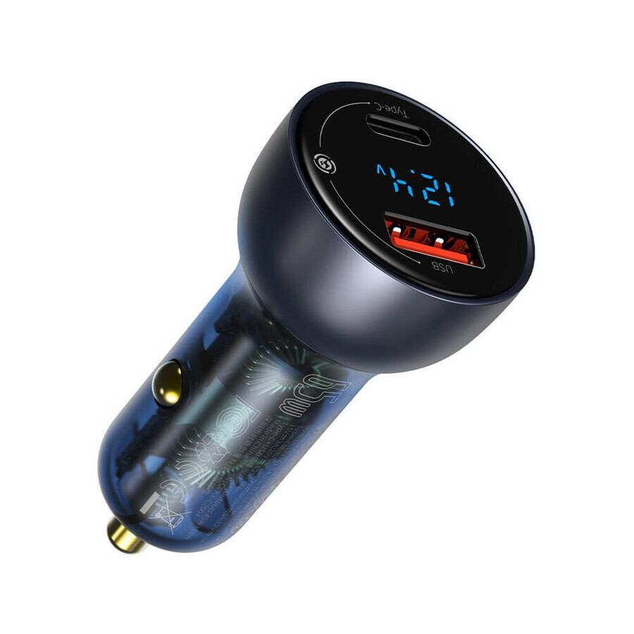 Caricabatterie per auto Baseus USB / USB Tipo C 65 W 5 A SCP Quick Charge 4.0+ Power Delivery 3.0 schermo LCD grigio (CCKX-C0G)