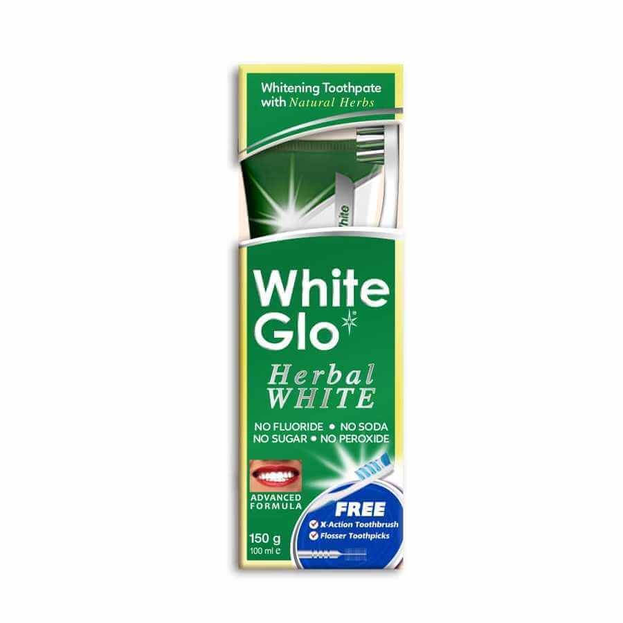 White Glo Herbal Whitening tandpasta 100ml + tandenborstel