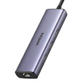 HUB Ugreen CM512 15598 6in1 USB-C - 3x USB-A 3.0 / HDMI / RJ45 / USB-C PD - gri