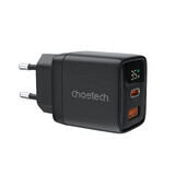 Choetech PD6052 USB-C USB-A PD 35W GaN power charger with display - black