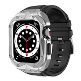 Kingxbar CYF140 2-in-1 carcasă blindată pentru Apple Watch SE, 6, 5, 4 (44 mm) din oțel inoxidabil cu curea argintie