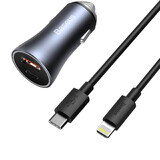 Baseus Golden Contactor Pro fast USB Type C / USB 40 Watt Power Delivery 3.0 Quick Charge 4+ SCP FCP AFC car charger + USB Type C - Lightning cable grey (TZCCJD-B0G)