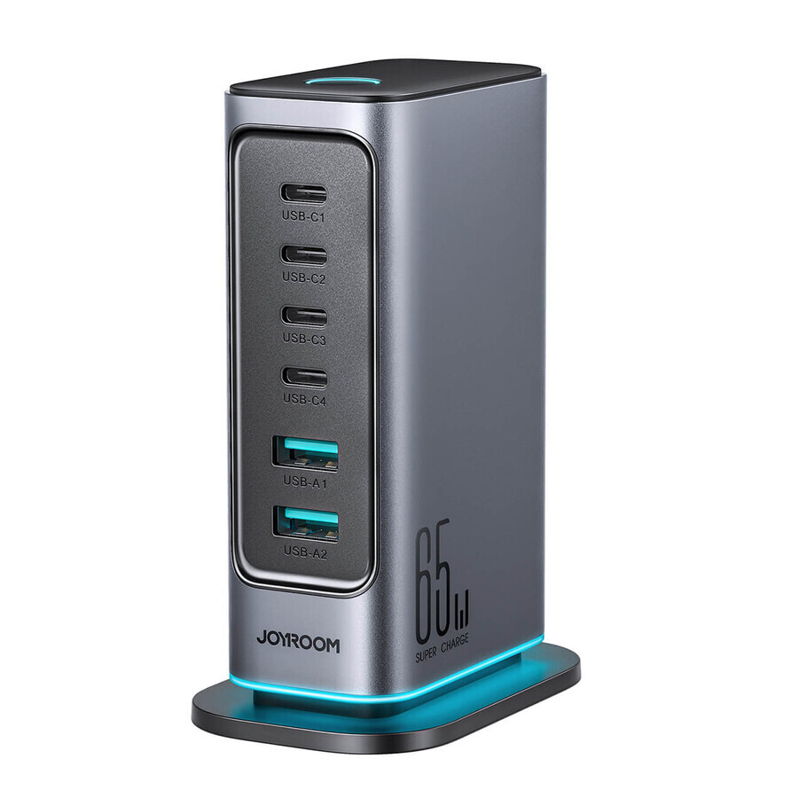 Joyroom JR-TCM02 multi-port GaN 65W EU 4x USB-C 2x USB-A charger - dark grey