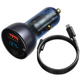 Baseus USB / USB Type C car charger 65 W 5 A SCP Quick Charge 4.0+ Power Delivery 3.0 LCD screen + USB Type C cable - USB Type C grey (TZCCKX-0G)