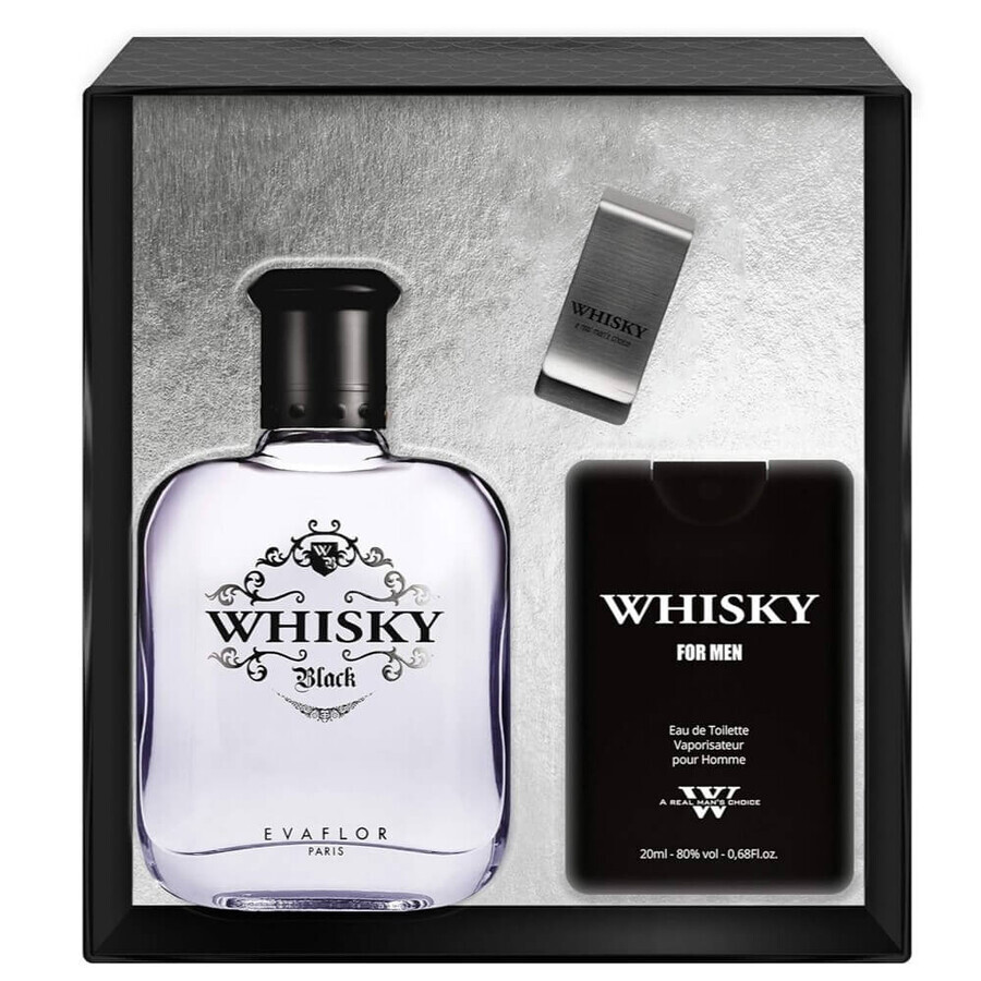 Evaflor Whisky Black Eau de Toilette, 100 ml + Eau de Toilette, 20 ml + Note Clip