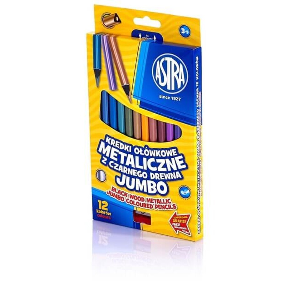 Jumbo crayons de bois noir métallisé 12 couleurs