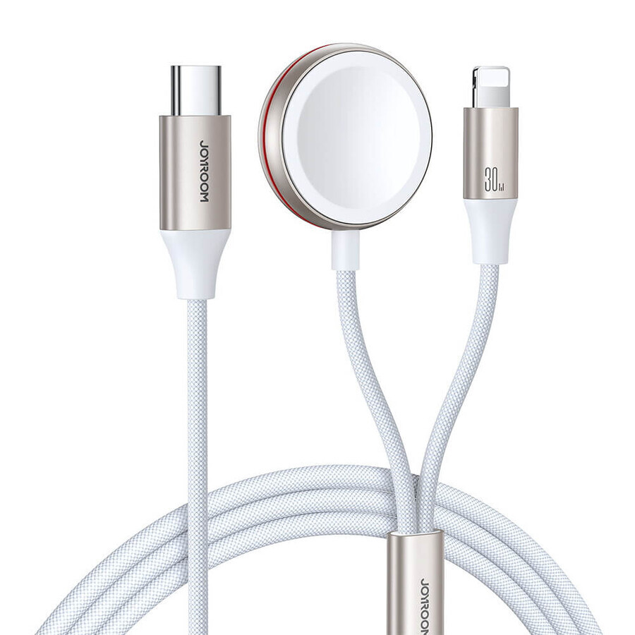Joyroom 2-in-1 lightning cable and inductive charger for Apple Watch 1.5m white (S-IW012)
